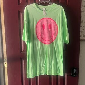 Neon Green Smiley Face Tee